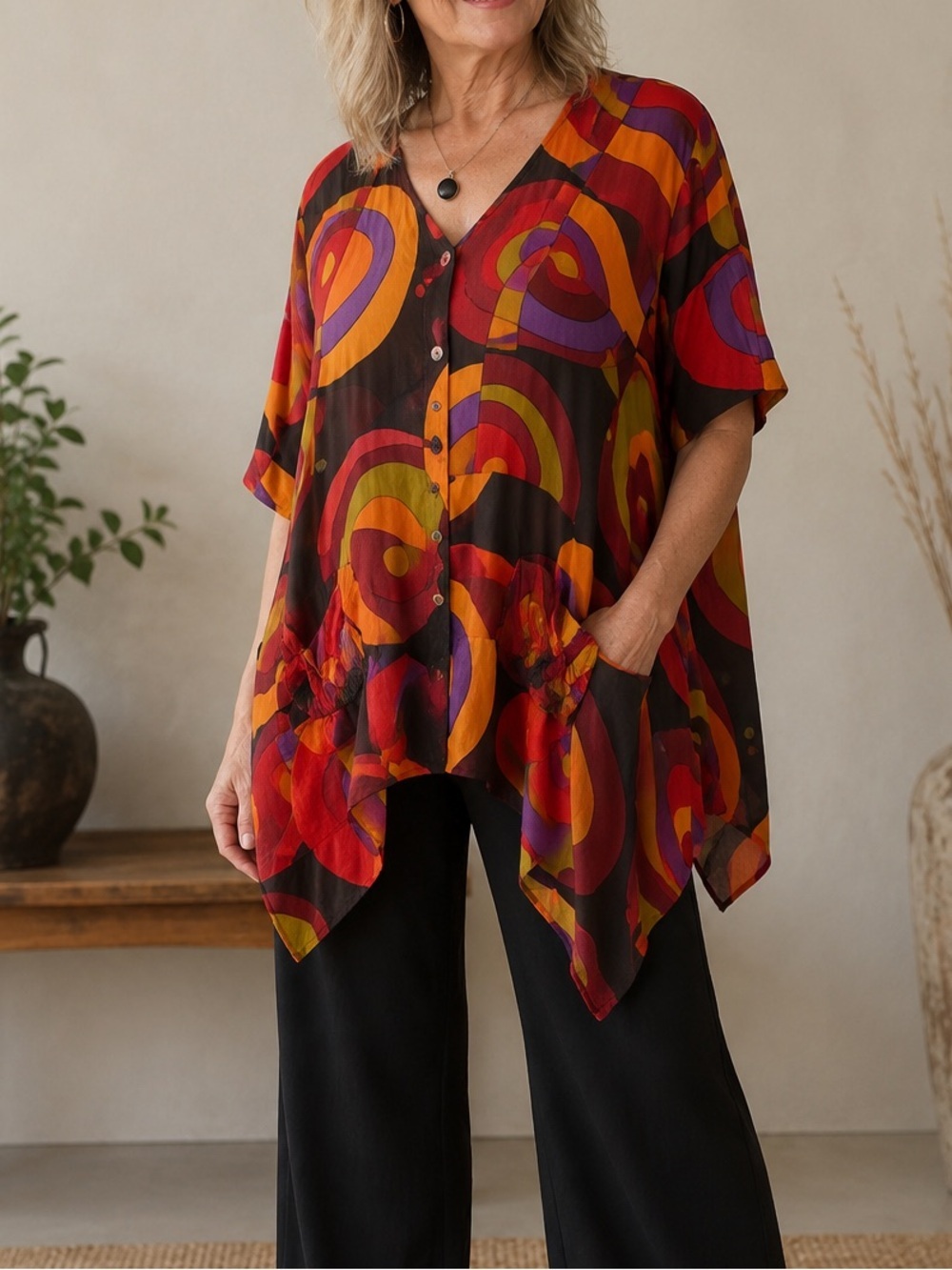 STEP in STYLE Artsy Laganlook Tunic Top Boho Artsy Handkerchief Hem Oversized